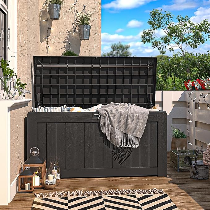 Patiowell 120 Gallon Large Deck Box, Outdoor Lockable Storage Box for Gardening Tools, Waterproof Deck Box for Patio Furniture, Black - Image 3