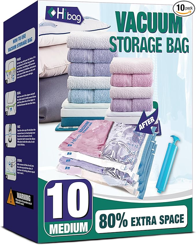 Vacuum Storage Bags, 10 Medium Space Saver Vacuum Seal Bags, Space Bags by HIBAG