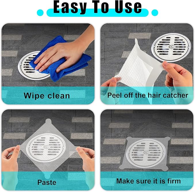 Chengu 50 Pcs 5.7 Inch Disposable Hair Catcher Shower Drain Stickers Square - Image 5