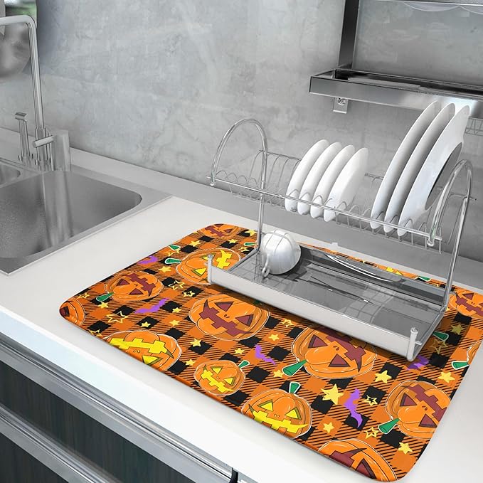 Giwawa Halloween Dish Drying Mat, Large Absorbent Fast Drying Dish Drying Pad - Image 5