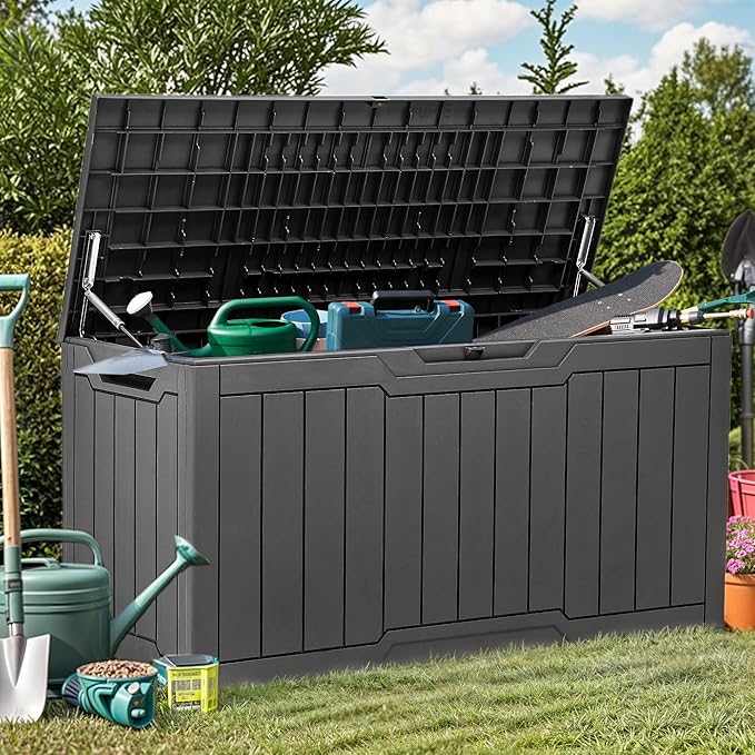 YITAHOME 80 Gallon Outdoor Storage Box, Large Waterproof Resin Deck Box, Indoor Outdoor Lockable Storage Container for Patio, Garden, Cushions, Tools, Equipment (Dark Gray) - Image 5