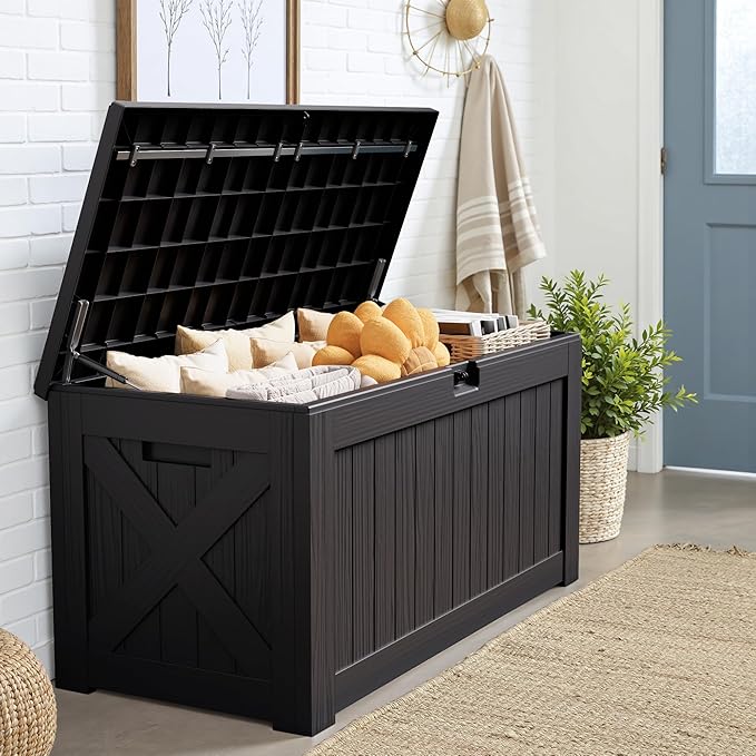 JUMMICO 120 Gallon Resin Deck Box, Large Outdoor Storage Box Waterproof & Lockable for Garden, Patio, Pools (Black) - Image 6