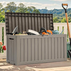 YITAHOME 72 Gallon Outdoor Resin Deck Box with Wheels, Pool Storage Box for Outdoor Cushions, Sports Equipment, Garden Tools, Light Brown - Image 8