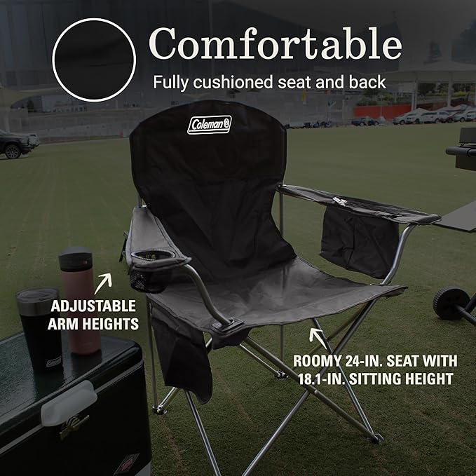 Coleman Portable Camping Chair with 4-Can Cooler, Cushioned Seat & Back with Side Pockets & Cup Holder, Carry Bag Included, Great for Camping, Tailgating, Firepits, Patio, & More - Image 7