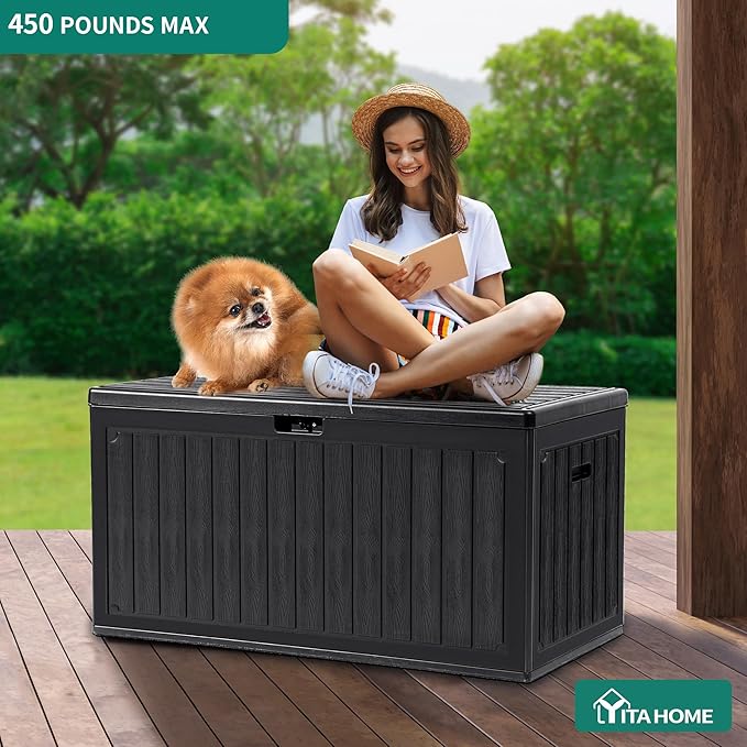 YITAHOME 90 Gallon Large Deck Box with Side Handles, Outdoor Double-Wall Storage for Patio Furniture Cushions, Garden Pool Accessories, Waterproof & Lockable - Image 7