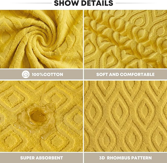 Artoid Mode 1 Pc Yellow 3D Diamond Grid Jacquard Hand Towels - Image 7
