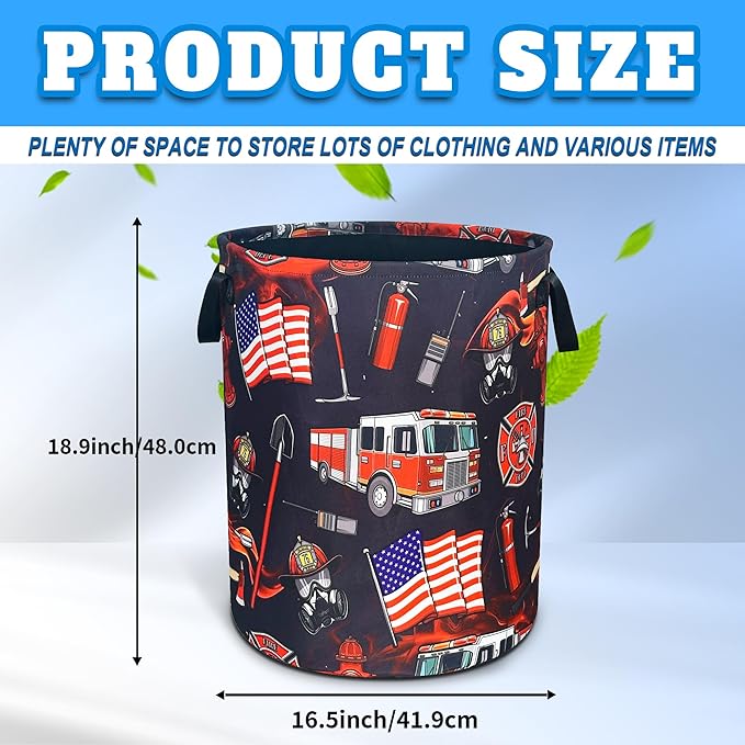 Fire Truck Fireman Laundry Basket Firefighters Oxford Cloth Laundry Hamper - Image 3