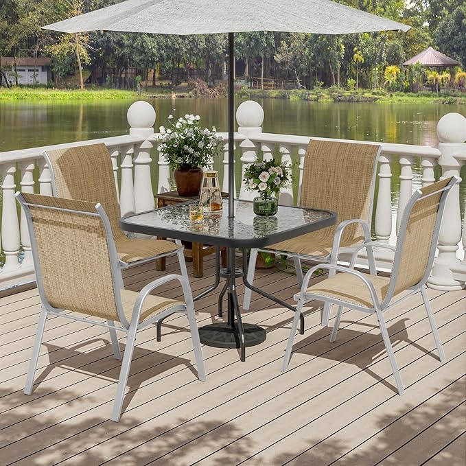 UDPATIO Patio Chairs Set of 4, Stackable Silver Outdoor Dining Chairs with High Back, Breathable Outdoor Chair Textilene Fabric All Weather, 350LBS Capacity for Garden, Backyard (Beige) - Image 2