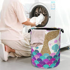 Fish Scales Laundry Basket, Mermaids Seashell Foldable Oxford Cloth Tote Bag - Image 7