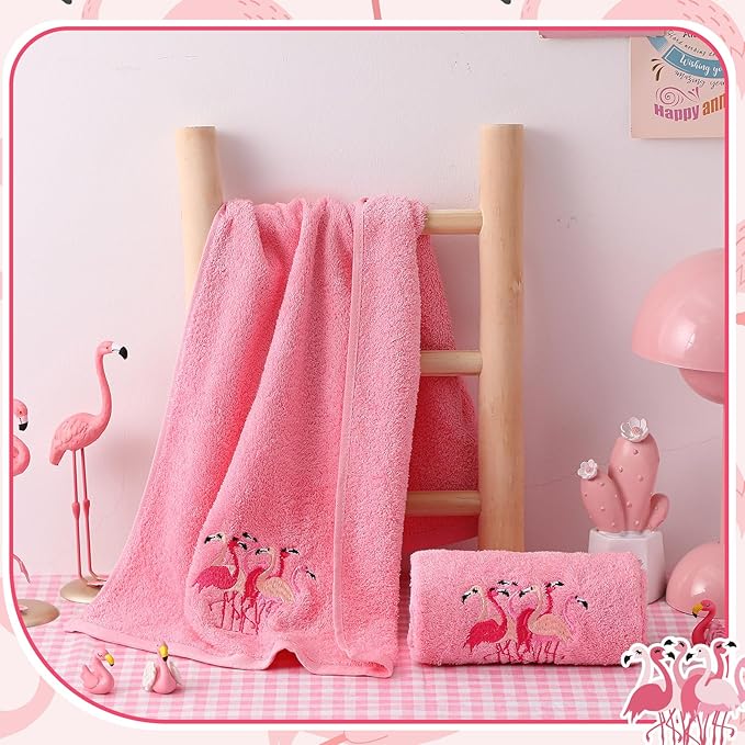2 Pcs Flamingo Hand Towels Hot Pink Bathroom Decor 14x29 Inch Embroidered 100% - Image 4