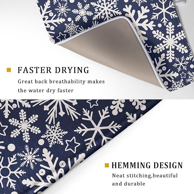 Dark Blue Winter Dish Drying Mat - Image 3