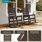 SERWALL Outdoor Rocking Chair Set of 4, Oversized HDPE Patio Rocking Chair with Footrest for Adults, All Weather Porch Rocker for Deck Patio Balcony, Coffee - Image 9