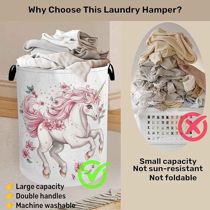 Unicorn Pink Foldable Canvas Laundry Basket - Image 3