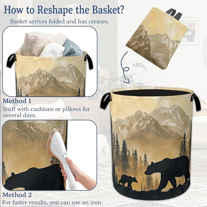 Bear Laundry Basket, Oxford Cloth Golden Mountain Forest Laundry Hamper - Image 6
