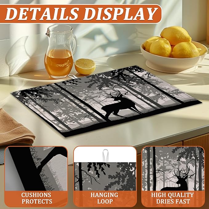 Forest Deer Dish Drying Mat for Kitchen Counter Microfiber Absorbent Dish Birch - Image 3