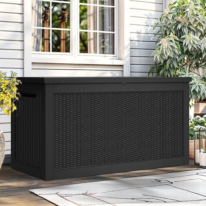 YITAHOME XXL 260 Gal Large Deck Box, Outdoor Resin Storage Box, Rattan Storage Container for Patio Furniture, Garden Tools, Waterproof, Lockable (Black) by YITAHOME