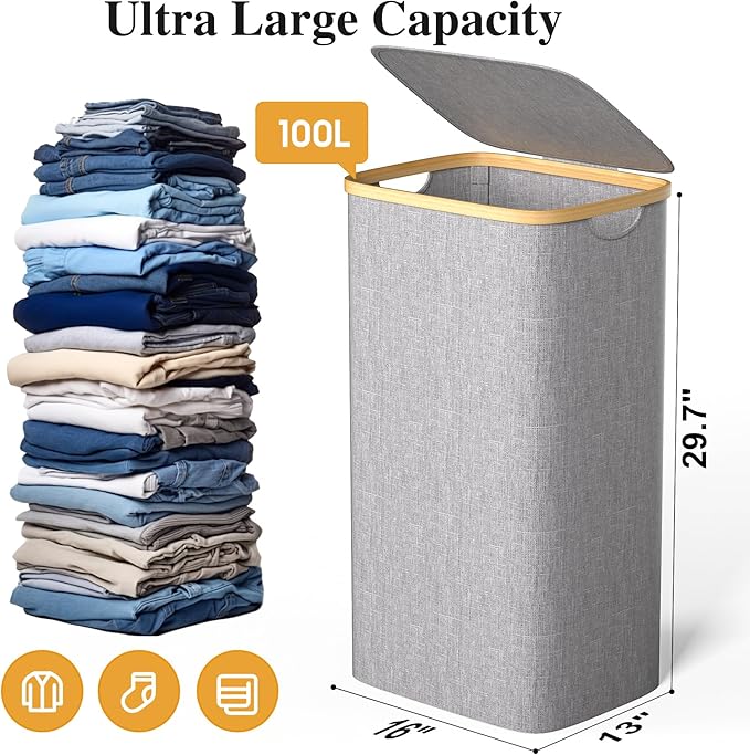 Large Laundry Hamper, 100L Waterproof Laundry Basket - Image 2