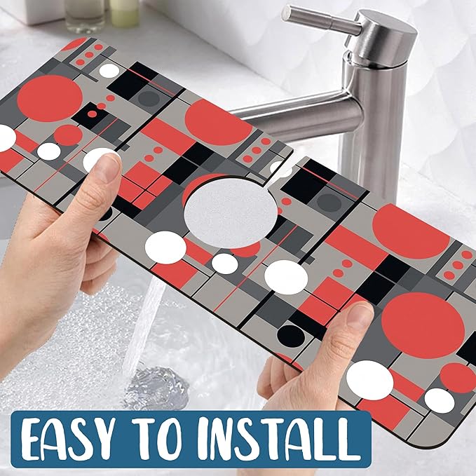 Abstract Geometric Sink Faucet Absorbing Mat Vintage Tile Super Absorbent Fast - Image 5