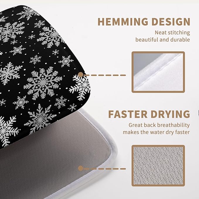 Winter Snowflake Black Dish Drying Mat Christma Snowflakes Large Kitchen Mats - Image 5