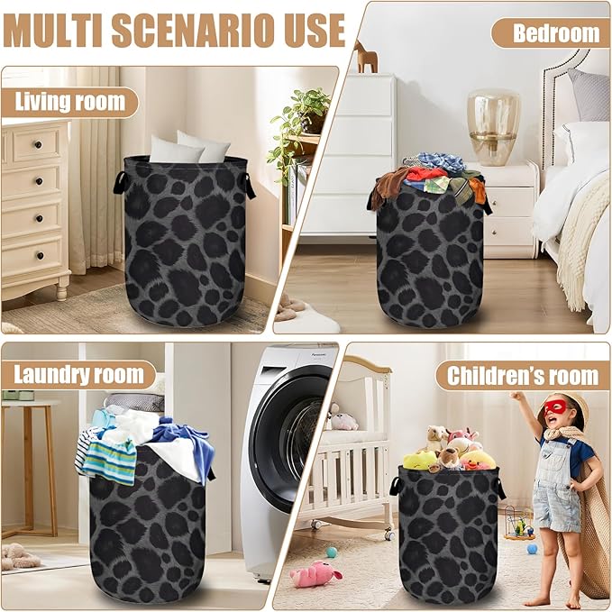 Grey Black Leopard Print Laundry Basket, Foldable Animal Leopard Laundry Hamper - Image 7