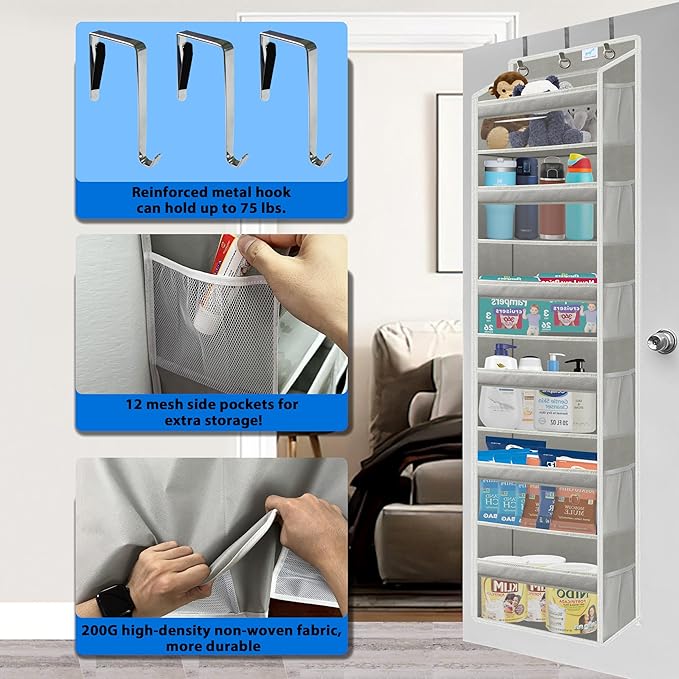 over the door organizer, Solid Bamboo Board 6-Tier Heavy Duty 75LB, 12 Side - Image 3