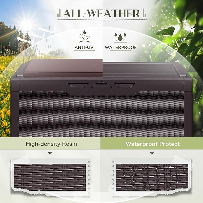Greesum 100 Gallon Resin Deck Box Large Outdoor Storage with Cushions for Patio Furniture, Garden Tools, Pool Supplies, Weatherproof and UV Resistant, Lockable, Dark Brown - Image 6