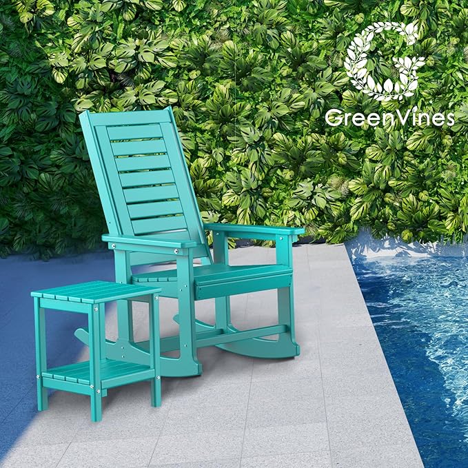 GREENVINES Outdoor Rocking Chairs | Set of 2 | Porch Rocker | HDPE Plastic | Aqua | Oversized Rockers | High Back | Big & Tall | Ladder Back | for Patio Outside Backyard Balcony Garden - Image 2