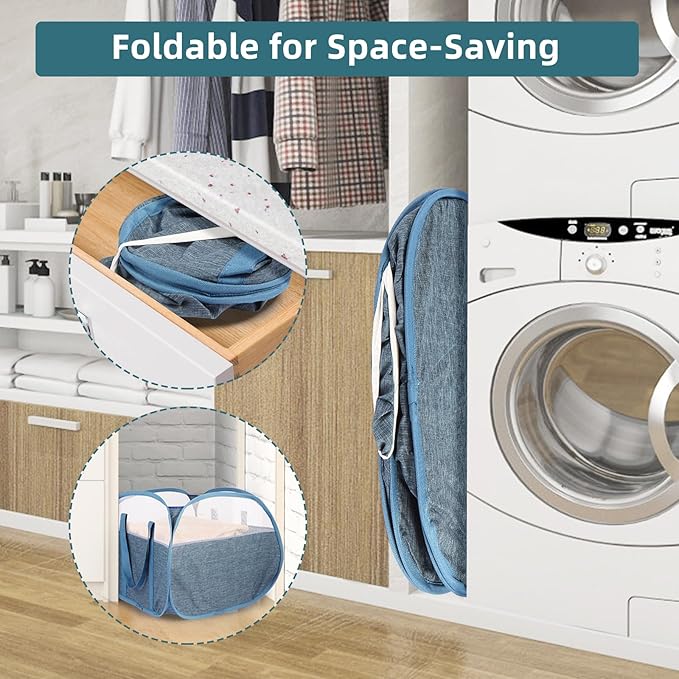 2 Pack Collapsible Laundry Baskets, 90L Large Foldable Laundry Basket, Pop Up - Image 3