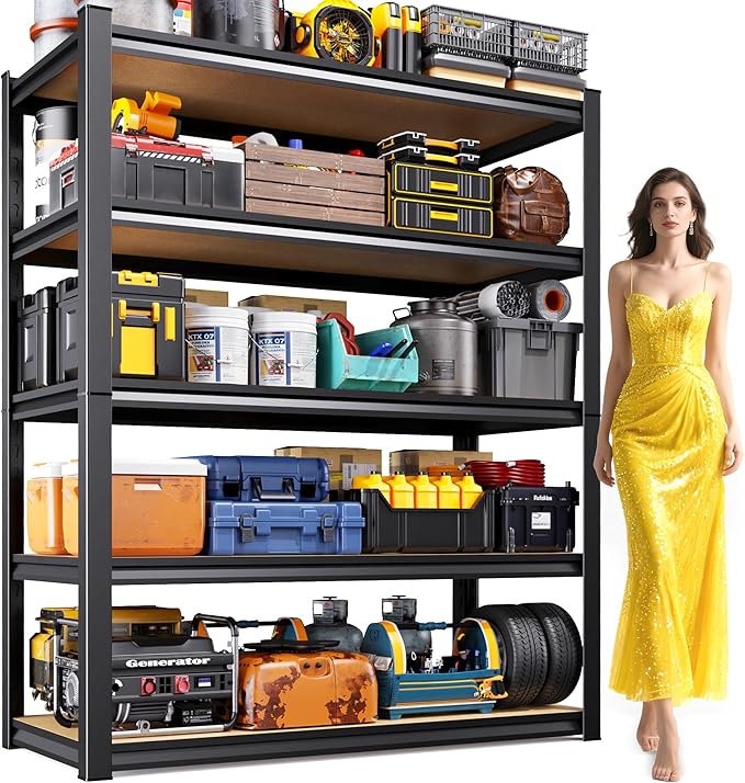 AOARGG 78" H Garage Shelving Heavy Duty Storage Shelves, Metal Adjustable Shelving Unit, Utility Garage Organizer Shelf for Basement, Pantry, Kitchen, Warehouse, 45.6" W x 19.7" D x 78" H, Black by Unknown