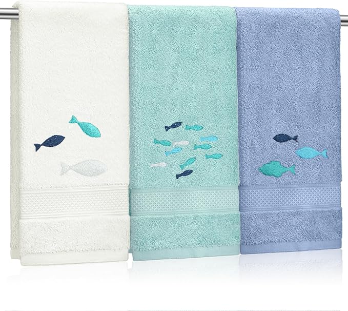 3 Pack Shoal of Fish Coastal Hand Towels by Hahafelt