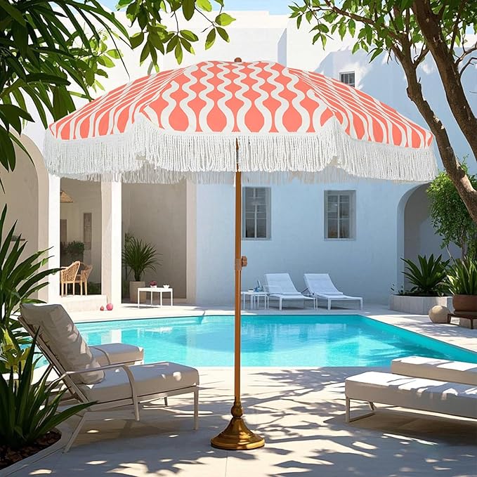AMMSUN 7ft Patio Umbrella with Fringe Outdoor Tassel Umbrella UPF50+ Premium Steel Pole and Ribs Push Button Tilt, Wave Pink Champagne - Image 4