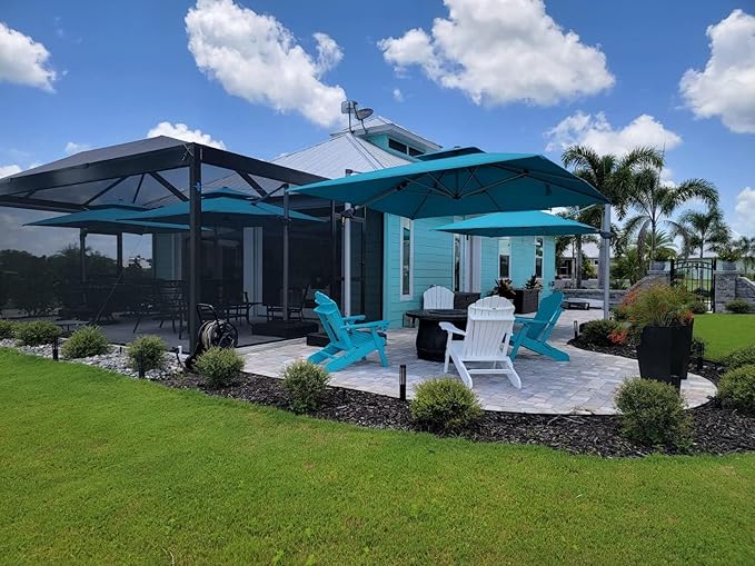 PURPLE LEAF Patio Umbrella 9ft Outdoor Square Umbrella Large Cantilever Umbrella Windproof Offset Heavy Duty Sun for Garden Deck Pool Patio, Turquoise Blue - Image 2