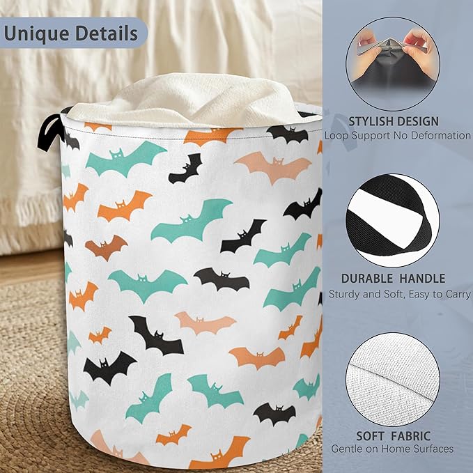 Colorful Bats Laundry Basket, Halloween Foldable - Image 3
