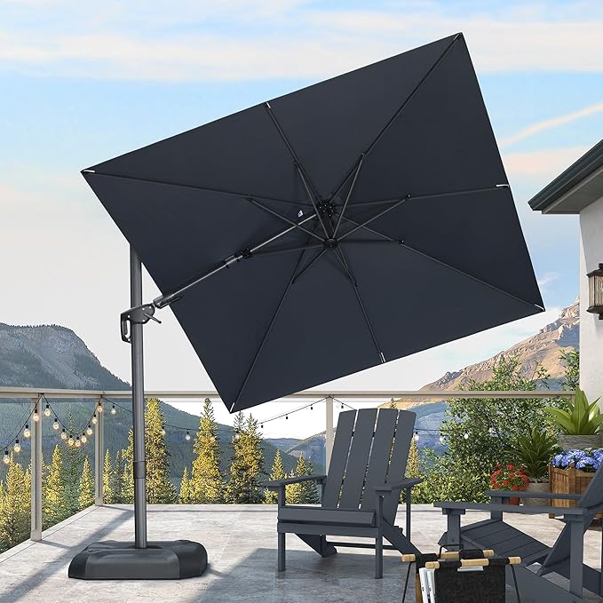 PURPLE LEAF 8' X 8' Tilting Patio Umbrella with Base Outdoor Cantilever Swivel Square Umbrella with Tilt Aluminum Offset Umbrella with 360-degree Rotation for Garden Deck Pool Patio Grey - Image 2