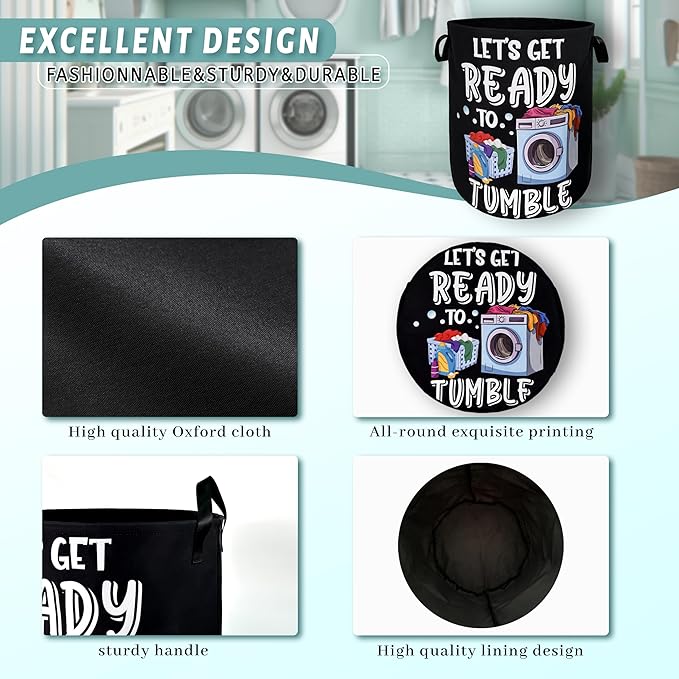 Let's Get Ready to Tumble Laundry Hamper Funny Text Laundry Basket - Image 4