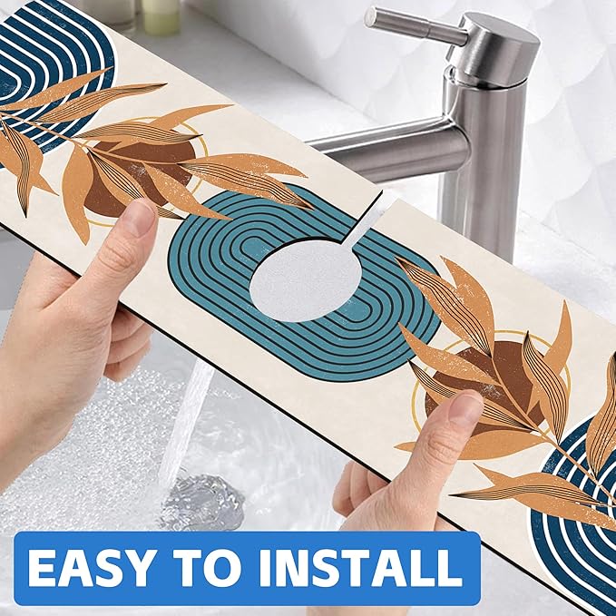 Abstract Blue Minimalistic Sink Faucet Absorbing Mat Sink Splash Guard Faucet - Image 6