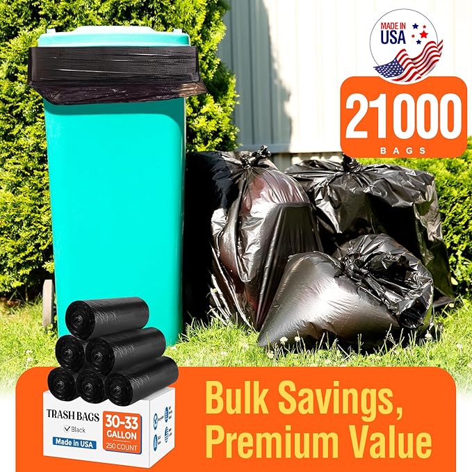 Delxo 30-33 Gallon Trash Bags, Durable Plastic Bolsas para basura, Perforated - Image 3