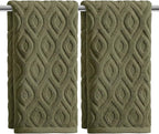 Artoid Mode 2 Pcs Olive Green 3D Diamond Grid Jacquard Hand Towels by ArtoidMode