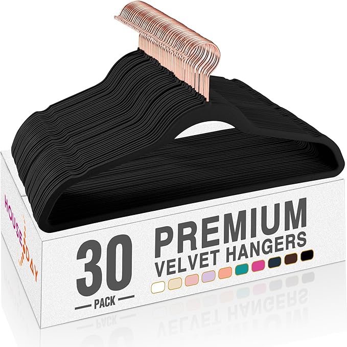 HOUSE DAY Velvet Hangers 30 Pack, Premium Non-Slip Felt Hangers, Sturdy Black by HOUSEDAY