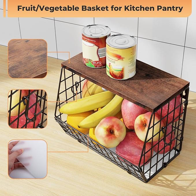 Fruit Bowl for Kitchen Counter Stackable Wall Mounted Hanging Basket Wire Basket - Image 3