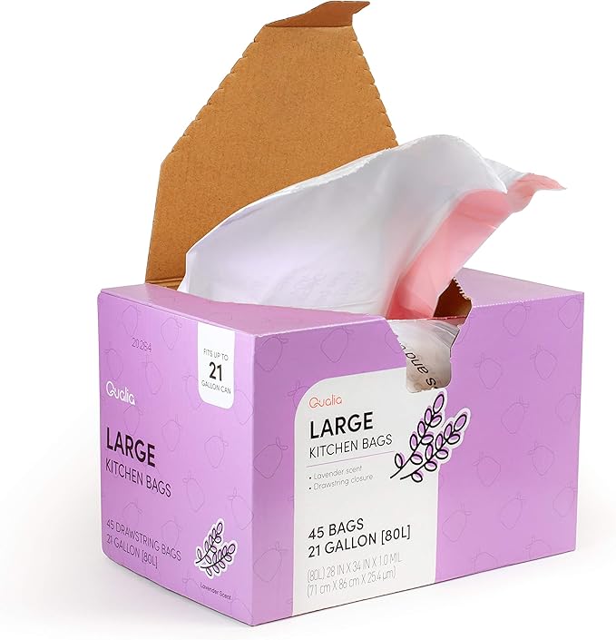 QUALIAZERO LAVENDER SCENTED 21 Gal / 80 Liter | Drawstring Closure Trash Bag | by QUALIAZERO
