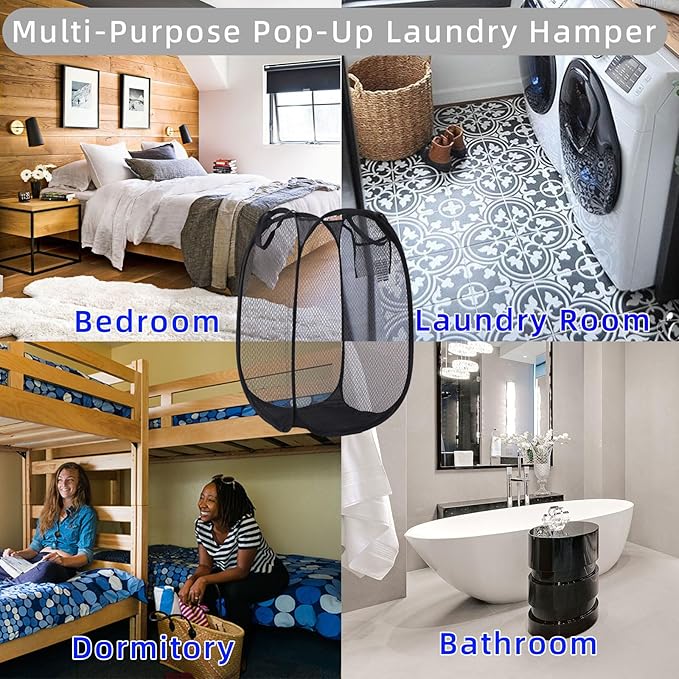Collapsible Laundry Basket, Dirty Clothes Mesh Pop Up Hamper, Small Foldable - Image 5