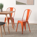Nazhura Metal Dining Chair Farmhouse Tolix Style for Kitchen Dining Room Café Restaurant Bistro Patio, 18 Inch, Stackable, Waterproof Indoor/Outdoor (Sets of 4) (Orange, Steel Seat) - Image 2