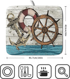 Nautical Anchor Dish Drying Mat 16x18 inch Coastal Boat Fast Dry Microfiber - Image 2