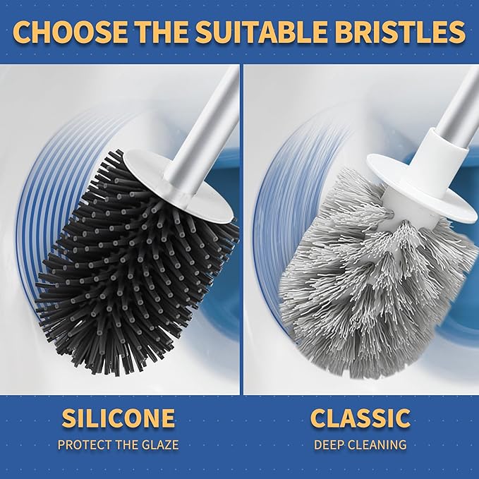 BOOMJOY Toilet Brush and Holder Set 2 Pack, Silicone Toilet Bowl Cleaner Brush - Image 5