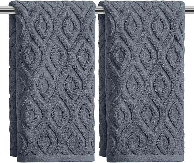 Artoid Mode 2 Pcs Grey 3D Diamond Grid Jacquard Hand Towels by ArtoidMode