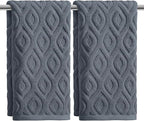 Artoid Mode 2 Pcs Grey 3D Diamond Grid Jacquard Hand Towels by ArtoidMode
