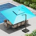 10 X 13 FT Cantilever Patio Umbrella with Led Lights and Base Included Outdoor Heavy Duty Double Top Rectangle Offset Umbrellas with 360-degree Rotation for Pool Deck Backyard, Turquoise by Ombrellon