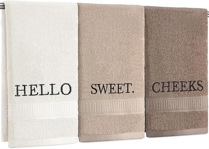 3 Pcs Hello Sweet Cheeks Hand Towels Farmhouse Decorative Embroidered Bathroom by FuWeave