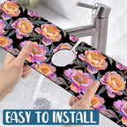 Colorful Peonies Sink Faucet Absorbing Mat Blooming Peonies Super Absorbent - Image 5